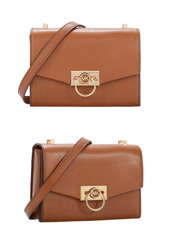 MICHAEL KORS - 質感皮革翻蓋斜背包-駝