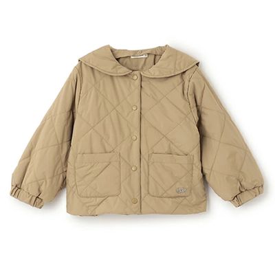 日本 Lycee mine - 可機洗 水手領絎縫鋪棉外套(領可拆)-卡其棕