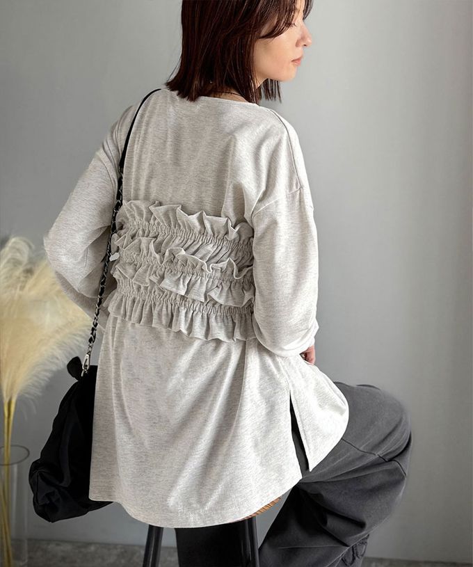 日本 Classical Elf - 時尚造型圓領長袖上衣(附荷葉腰帶)-黑