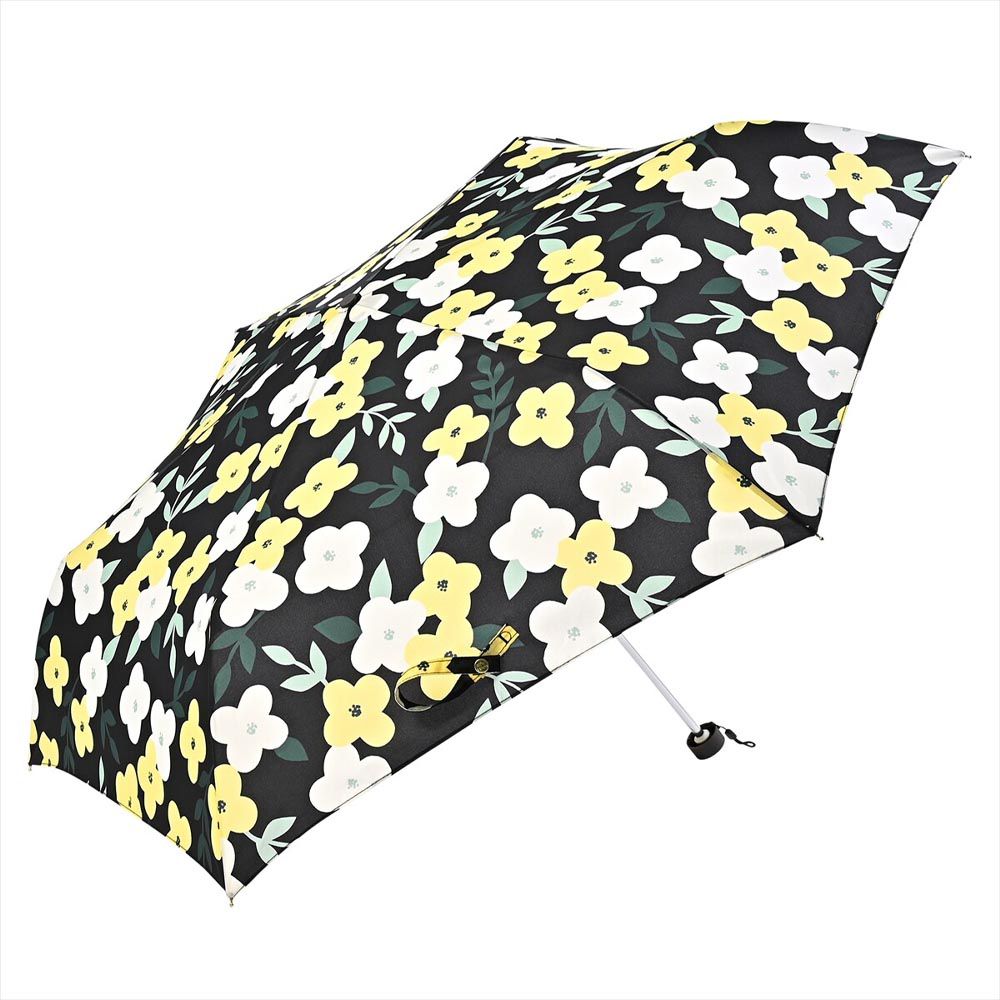 日本 nifty colors - 抗UV輕量 晴雨兩用折疊傘-波普花朵-黑 (直徑98cm/196g)