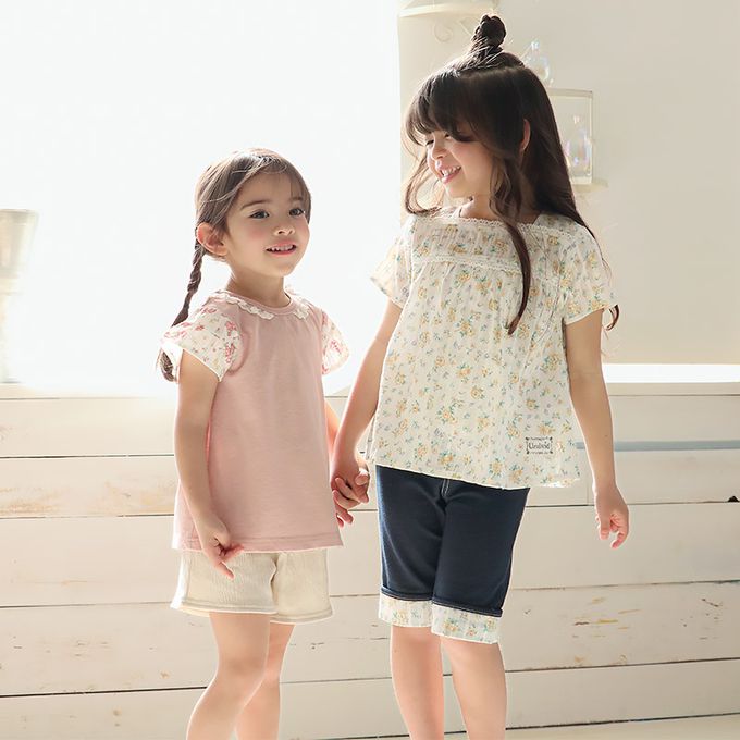 日本 ZOOLAND - 浪漫歐風緹花短袖上衣-領口蕾絲-粉紅