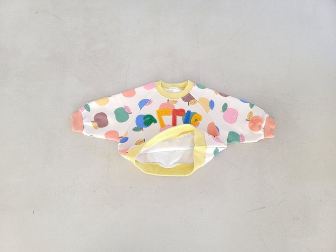 韓國 Mimico - (內磨毛)apple毛絨字大學T-滿版蘋果