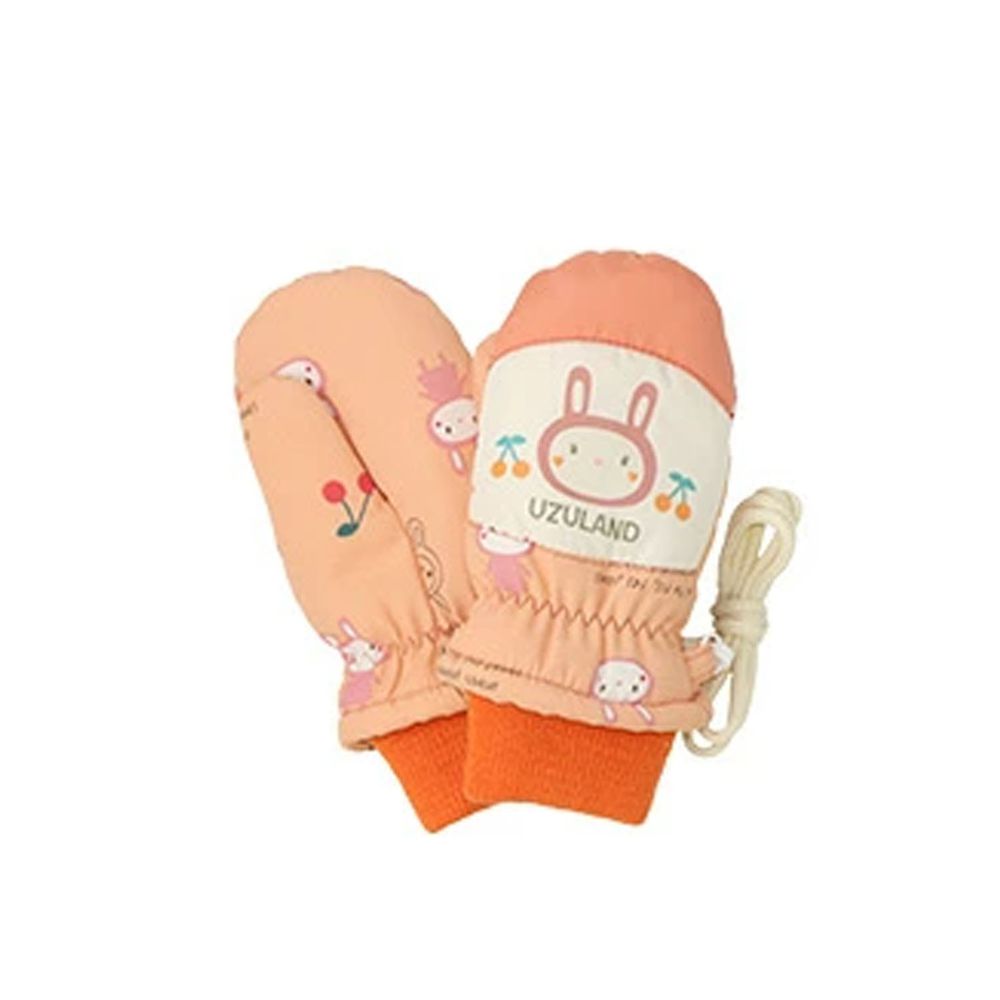 日本 ZOOLAND - 撥水加工 保暖兒童手套-櫻桃小兔-橘