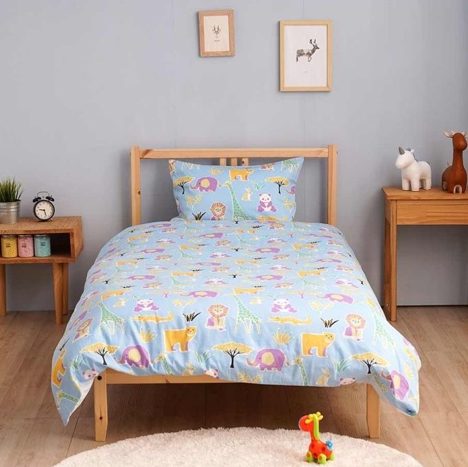 日本西村 Westy - 野生動物園-單人被套2件組-藍-單人款2件組-藍 (135 x 185 cm, 45 x 75 cm)-單人被套x1 + 枕頭套x1