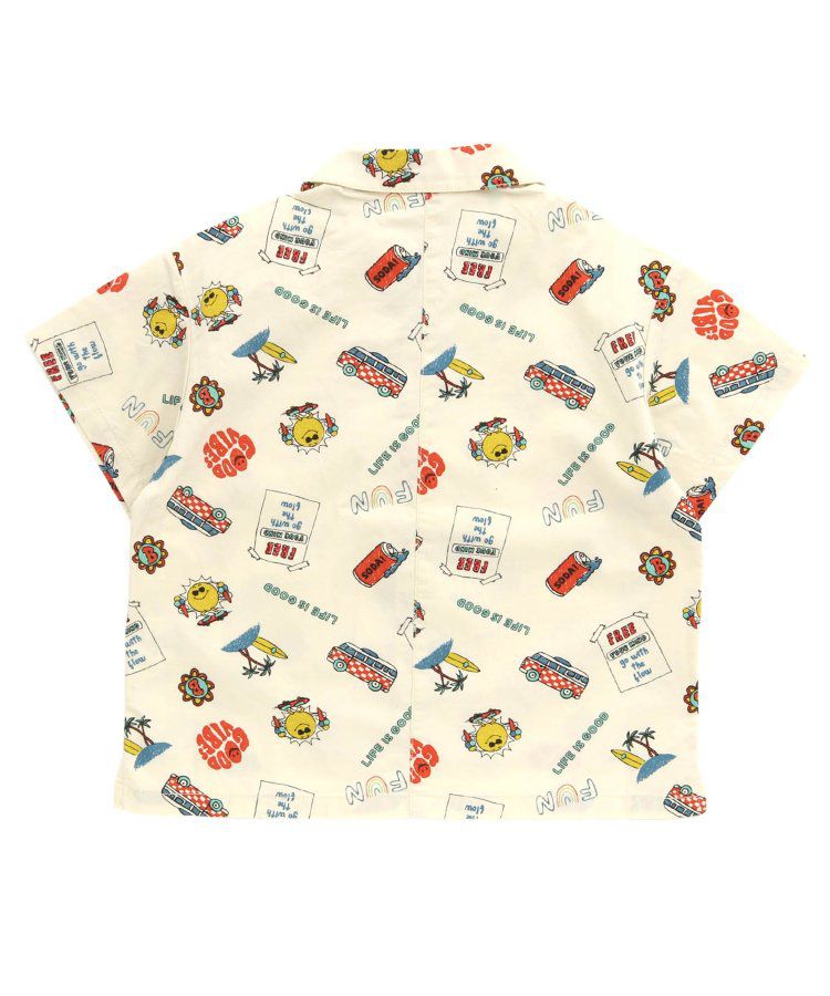 日本 BREEZE - 帥氣印花開襟短袖襯衫-丹寧藍