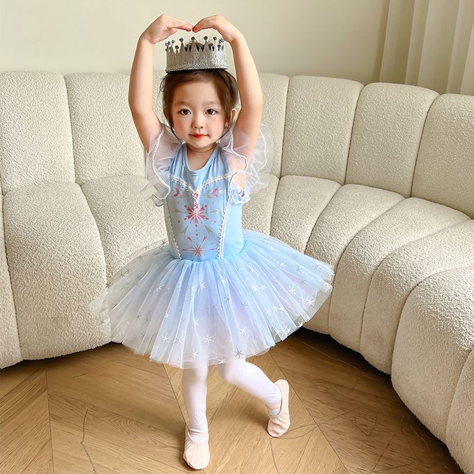 短袖造型公主裙/芭蕾舞裙-卡通人物-愛莎-藍色