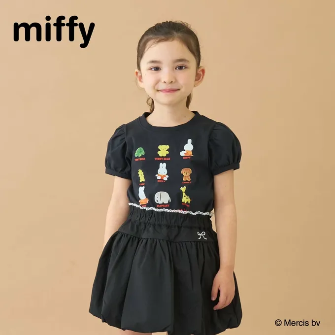 日本 Lycee mine - miffy聯名 速乾抗皺印花泡泡短袖上衣-黑