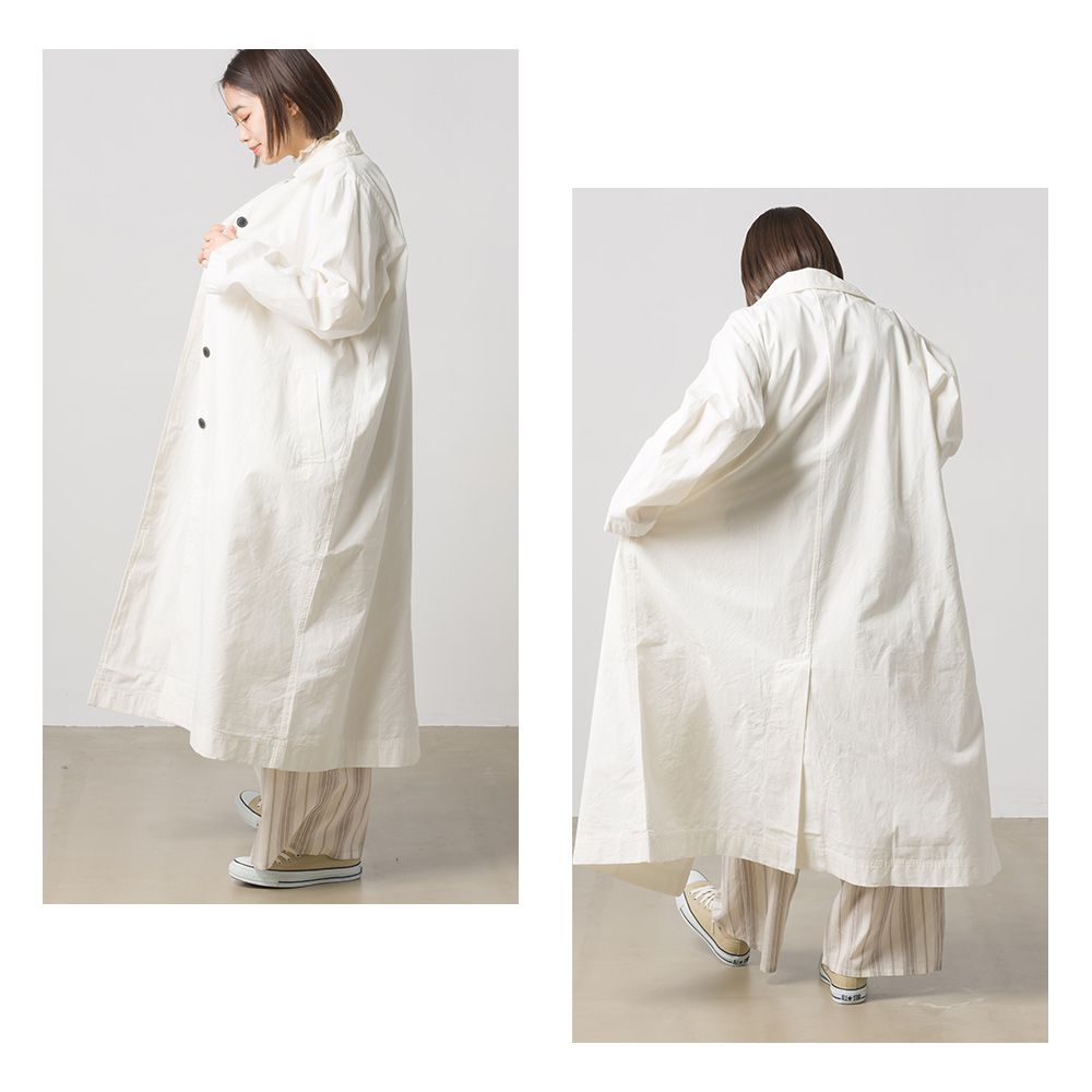 日本 OMNES - 純棉翻領長版風衣外套-櫻花粉