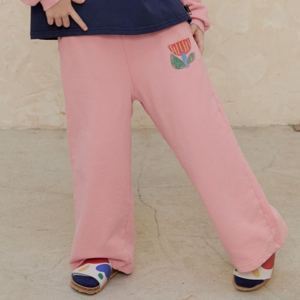 NAVi 鬆緊腰童趣鬱金香塗鴉休閒長褲-粉
