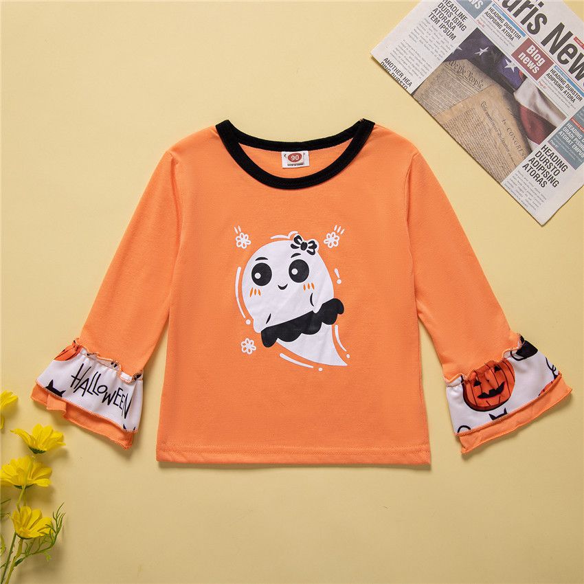 造型女寶長袖套裝-大眼睛幽靈-橘色-萬聖節裝扮