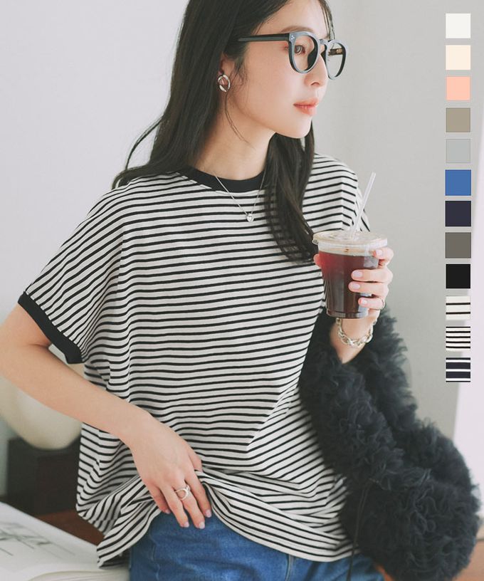 日本 Kobe Lettuce - 100%棉 修身法式袖上衣-(可選領)-海軍藍