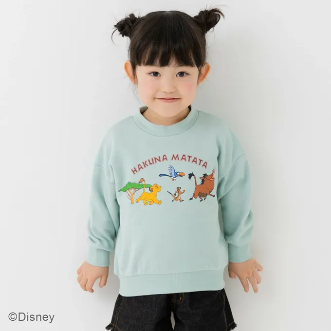 日本 Chil2 - 限量聯名 裏毛印花大學長袖上衣-迪士尼卡通獅子王-灰黑