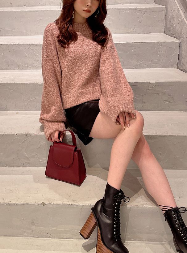 日本 GRL - 羊毛混紡短版落肩毛衣-暖橘 (F)