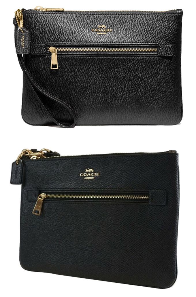 COACH - 素面防刮皮革大手拿包 (黑)