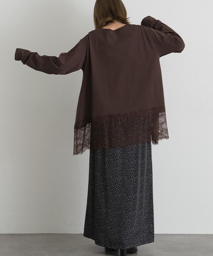 日本 ELENCARE DUE - 唯美蕾絲不規則下擺長袖上衣-黑