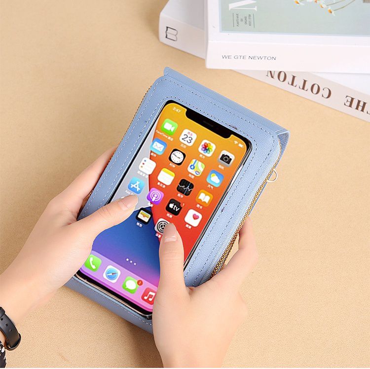 小口袋可觸屏大容量斜背手機包/斜背小包-豎款-灰色 (19x11x5cm)