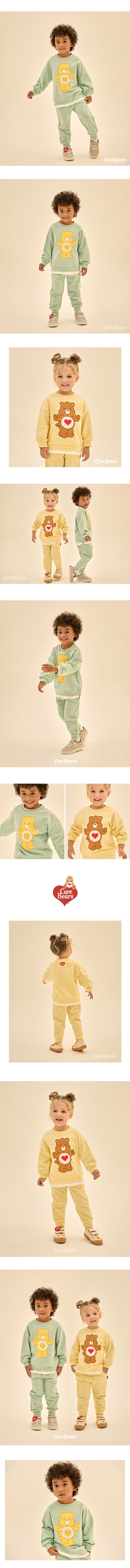 韓國 Care Bears - 聯名款熊熊印假兩件長袖套裝-湖水綠
