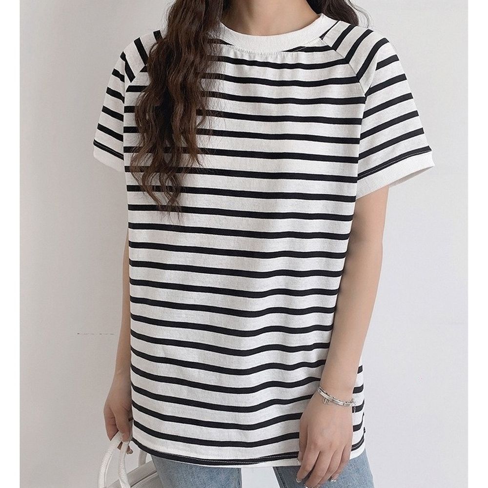 [包色推薦]經典好搭純棉短袖上衣-黑白條紋