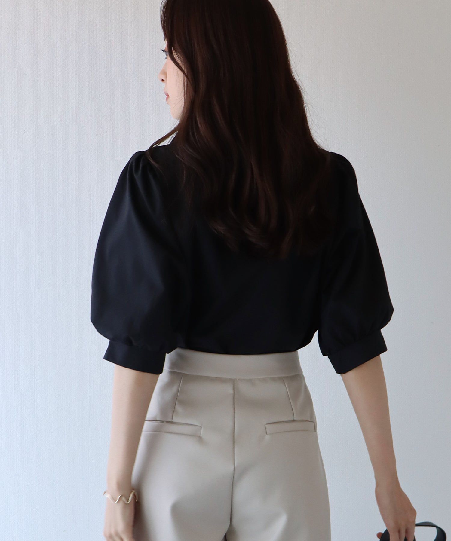 日本 BLUE EAST - 百搭翻領澎澎袖襯衫-直條紋-水藍