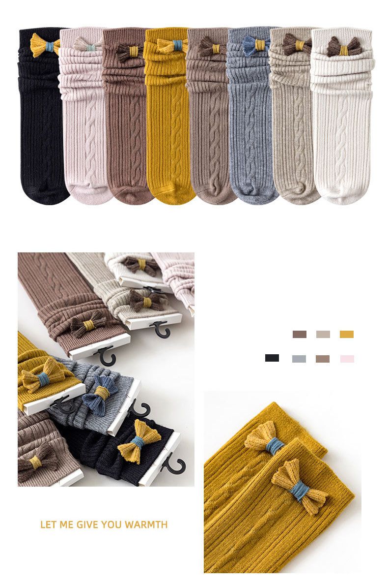 兒童麻花蝴蝶結中筒襪-灰色 (ONE SIZE (建議腳長16-21cm))