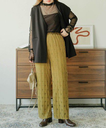 日本 Bou Jeloud - 蕾絲雕花垂墜寬褲-軍綠