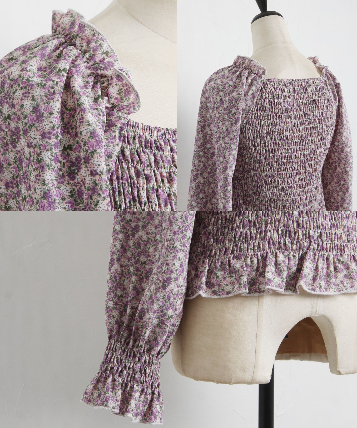 日本 tocco-closet - 歐風碎花方領雪紡上衣-知性黑