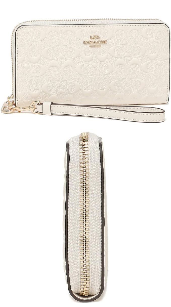 COACH - 浮雕LOGO皮革拉鍊長夾 (白)