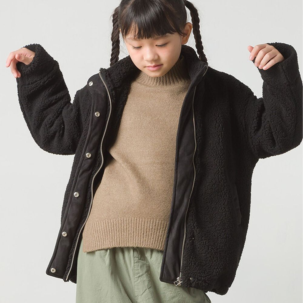 日本 OMNES - (兒童)泰迪熊毛絨保暖外套/小高領-黑