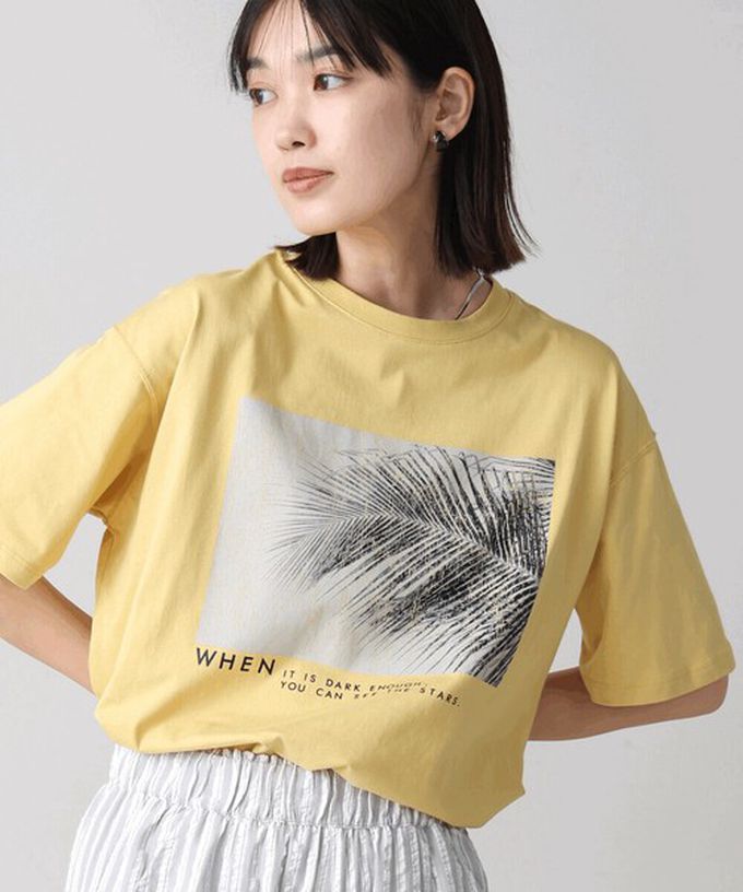 日本 Bab - 100%棉 清新夏日樹葉印花T恤-黑