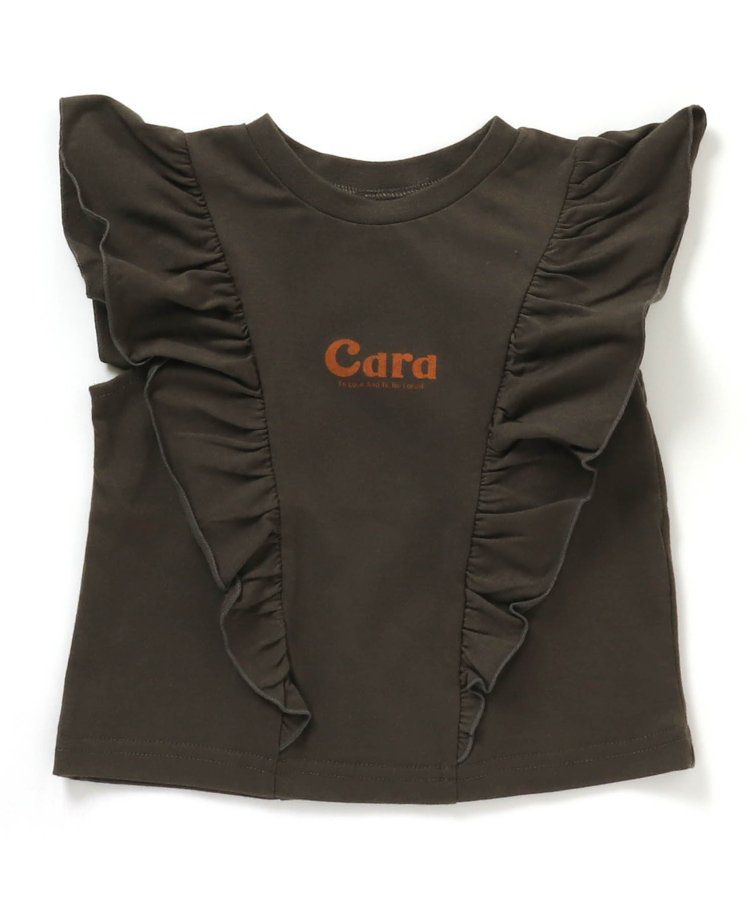 日本 BREEZE - 華麗感荷葉邊一分袖上衣-炭黑