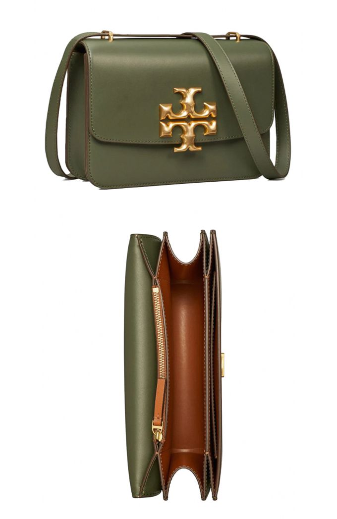 TORY BURCH - 雙T-LOGO皮革翻蓋斜背包 (深綠色)