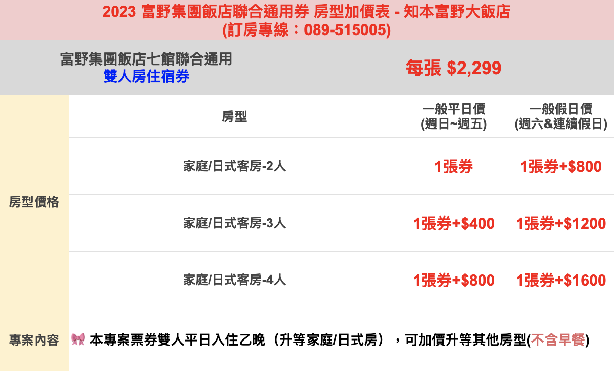 無效期通用券【富野飯店集團】七館聯合｜溫泉 X 親子