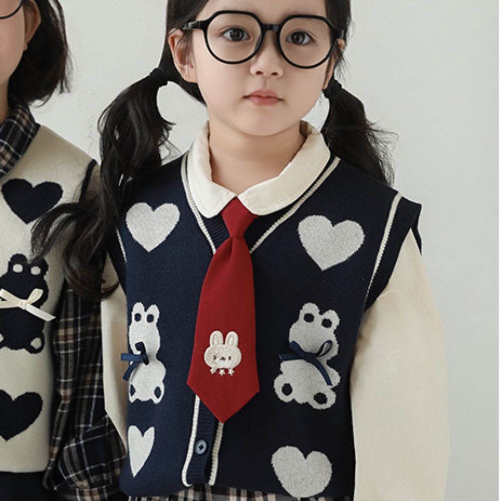 學院風百搭針織背心-愛心小兔-藏青