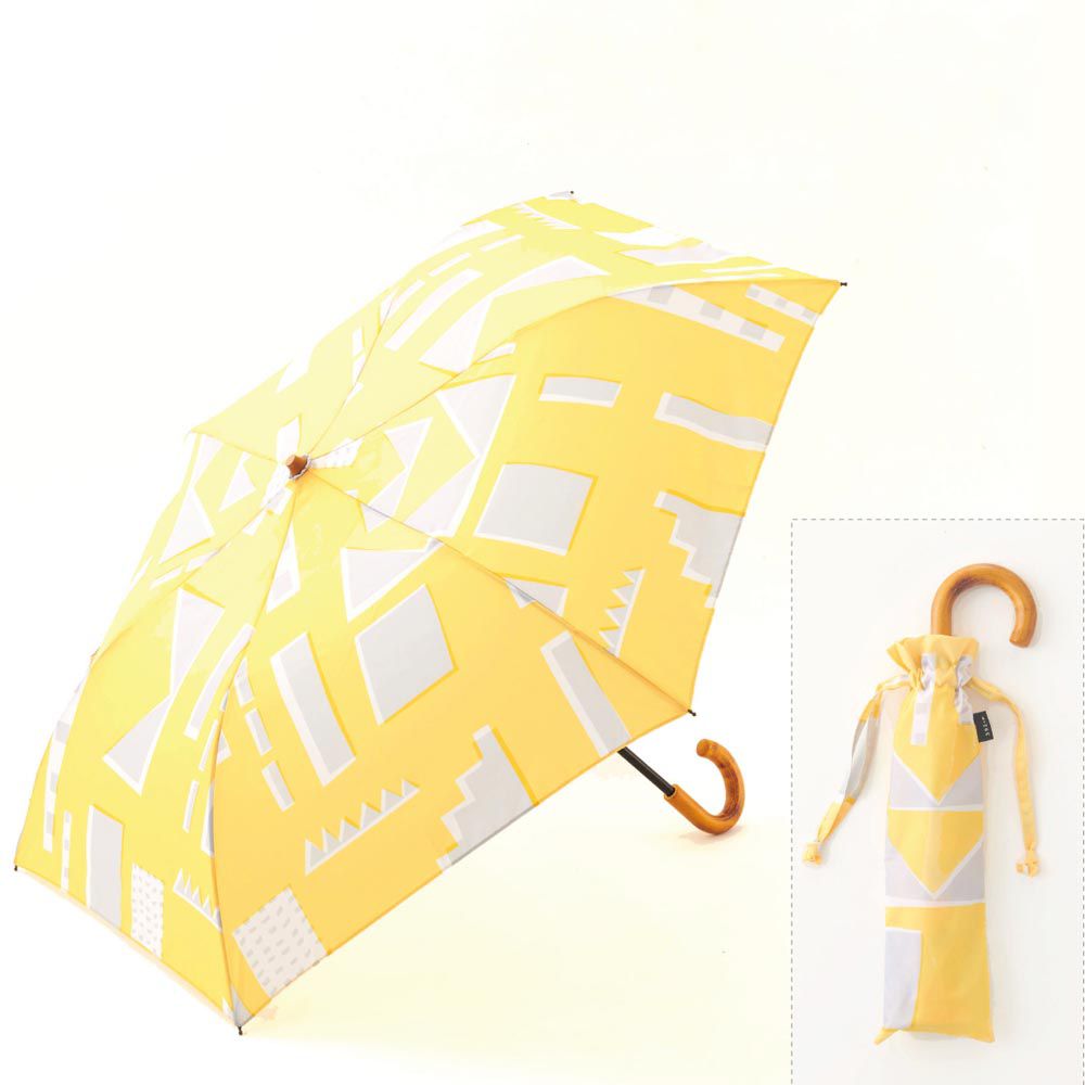 日本代購 - 輕量質感J型手把折疊傘/雨傘-幾何想像-亮黃 (直徑90cm)