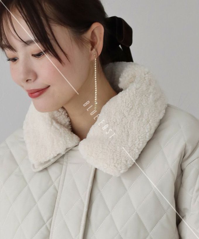 日本 BLUE EAST - 俐落翻領絎縫束腰短版外套-(毛絨領可拆)-象牙白