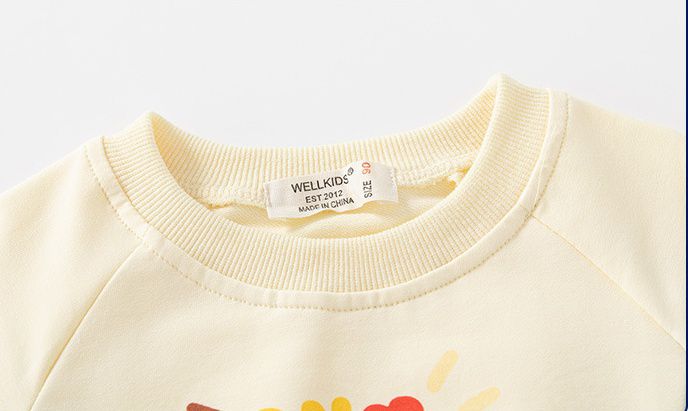 WELLKIDS - 圓領棉質長袖上衣/大學T-陽光小獅子-杏+藍