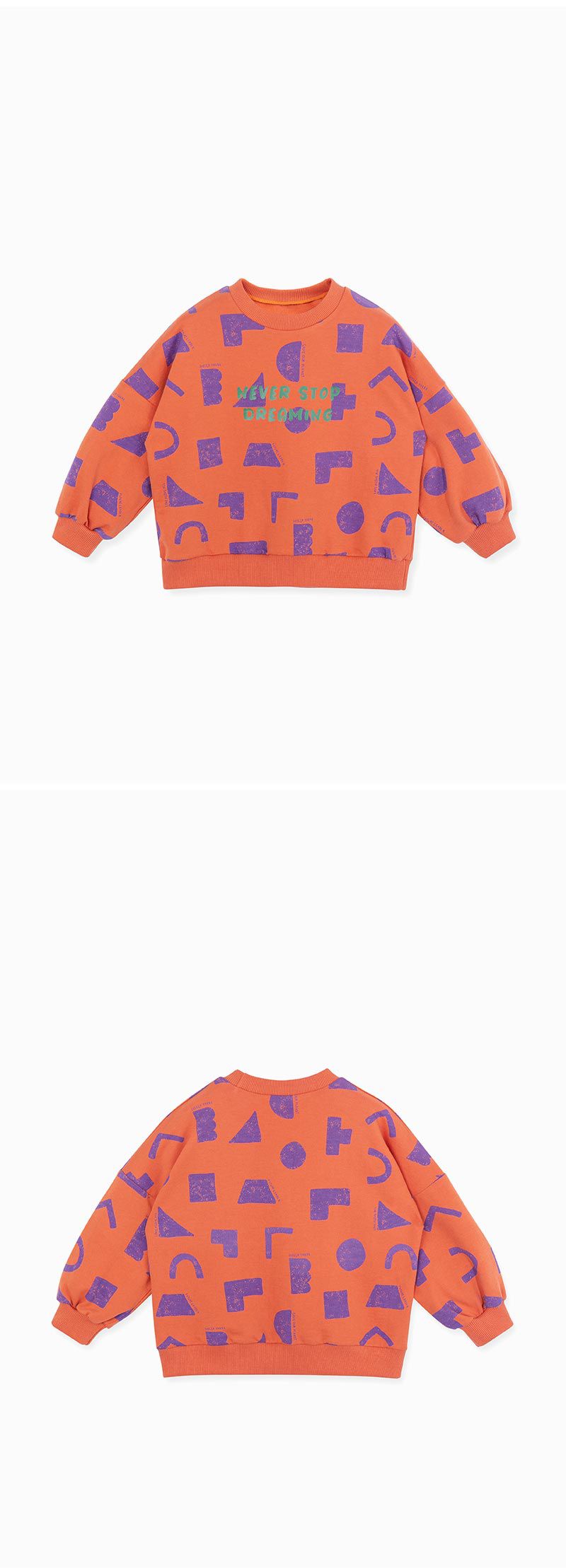 韓國 OZKIZ - 幾盒積木印長袖大學T-橘