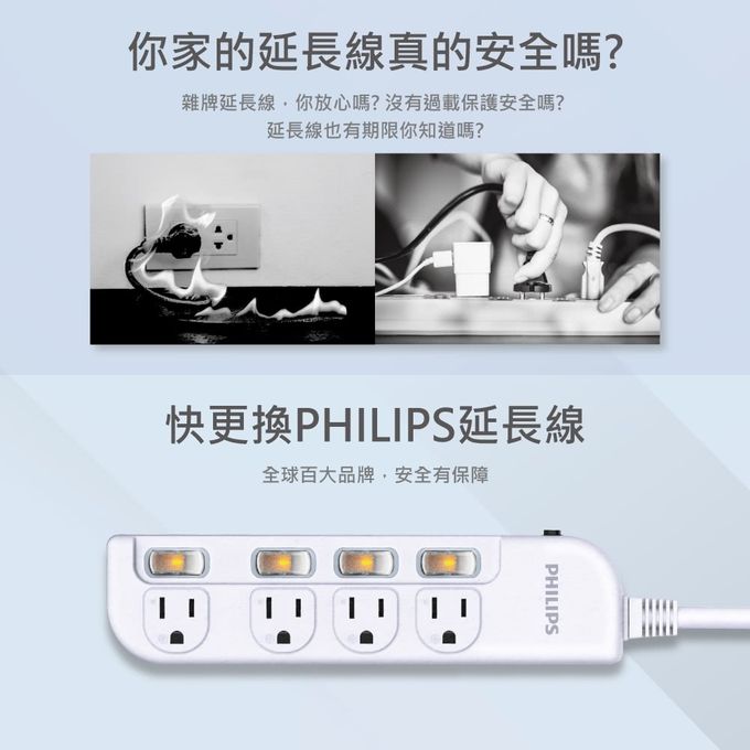 Philips 飛利浦 - 4開4座延長線 1.8M 三入組-CHP3444 黑色