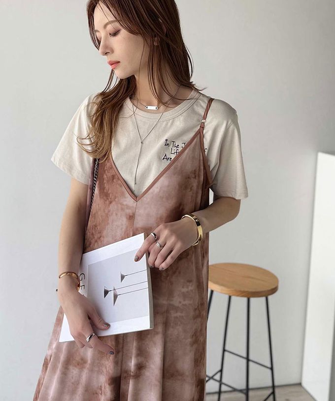 日本 Classical Elf - 2way奢華薄紗大理石印花吊帶洋裝-深藍