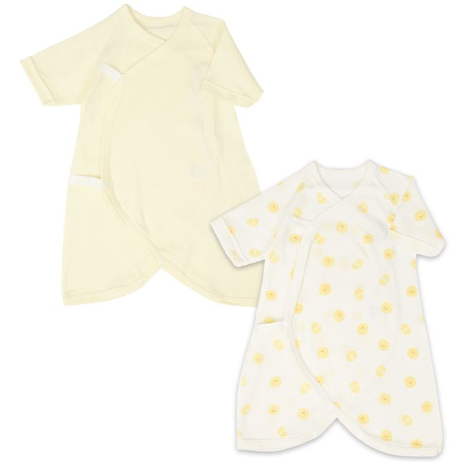 akachan honpo - 新生兒內衣6件組-短袖&7分袖 按扣款-黃色
