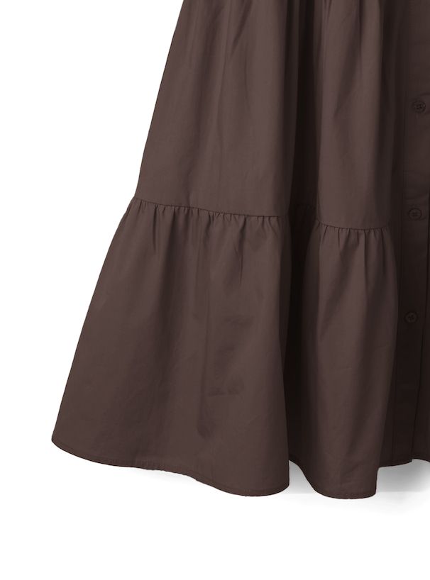 日本 GRL - 聯名款 蛋糕層次泡泡袖襯衫洋裝-灰褐杏