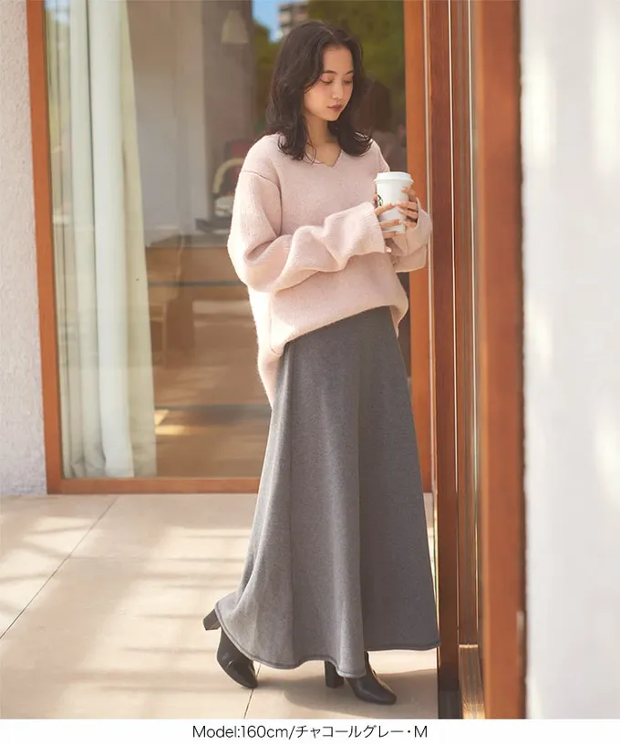 日本 Kobe Lettuce - 極上溫暖 裏起毛優雅垂墜傘狀長裙-奶茶棕