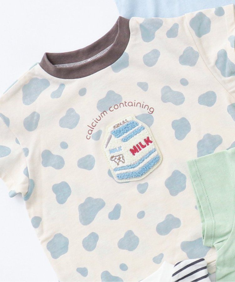 日本 apres les cours - 立體刺繡印花短袖上衣-冰棒-袖撞色