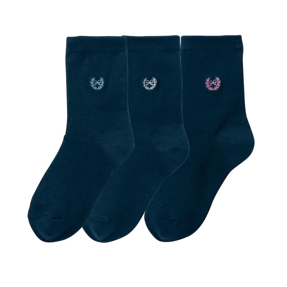 日本千趣會 - GITA 超值中筒襪三件組-蝴蝶結-海軍藍