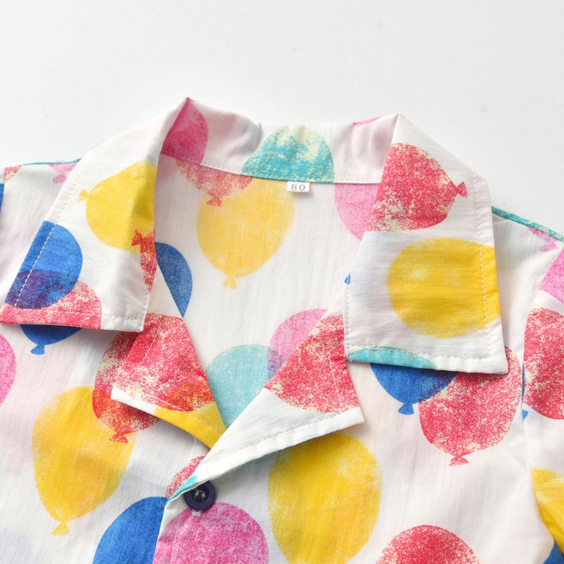 小紳士短袖襯衫套裝-大花渲染款-白+綠+深灰色