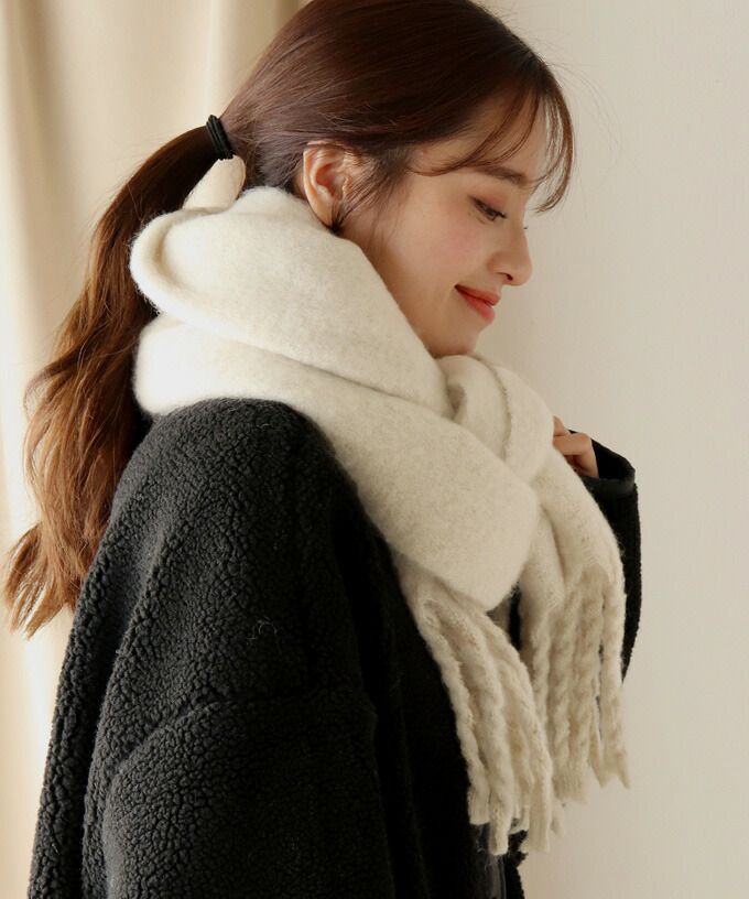 日本 BLUE EAST - 舒適保暖流蘇圍巾-素色-摩卡 (43x211)