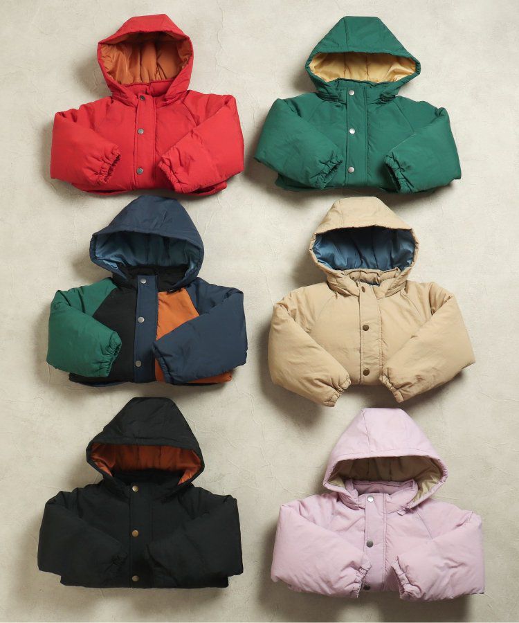 日本 BREEZE - 鋪棉保暖連帽外套-異色拼接-綠x藍