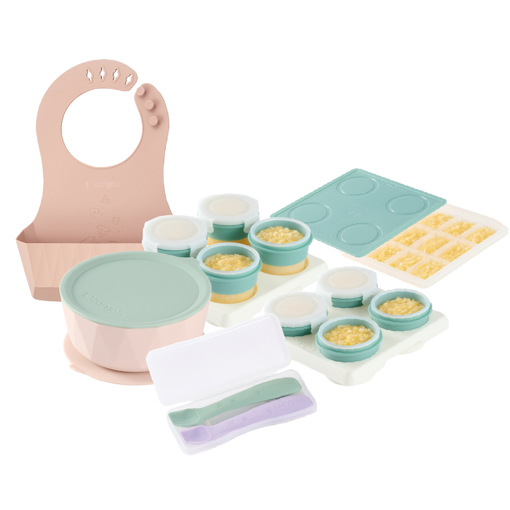 入門餐具推薦 6件組[15+60+120+湯匙+碗+圍兜]各一組