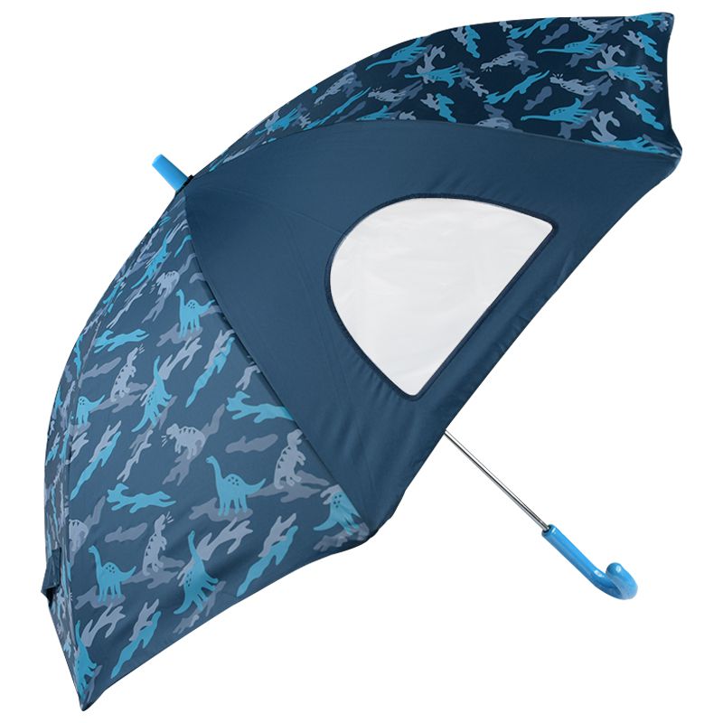 akachan honpo - 透明窗雨傘 手開式-恐龍迷彩-深藍色