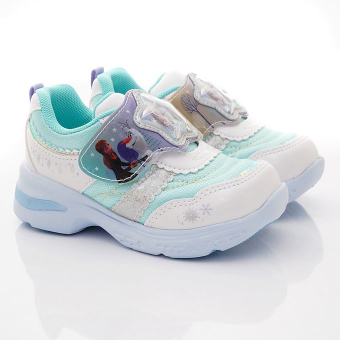 Moonstar日本月星 - 冰雪奇緣電燈鞋(中小童)-機能運動鞋-白綠